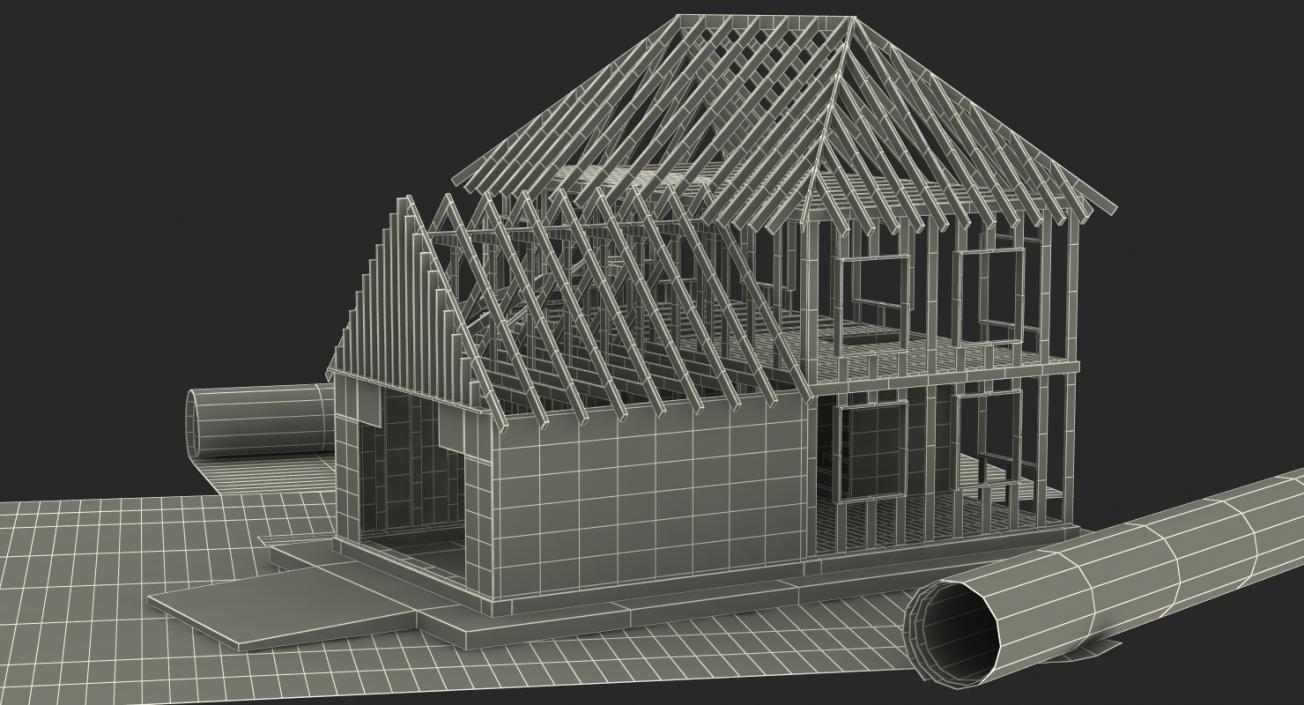 House Construction On Blueprints 3D