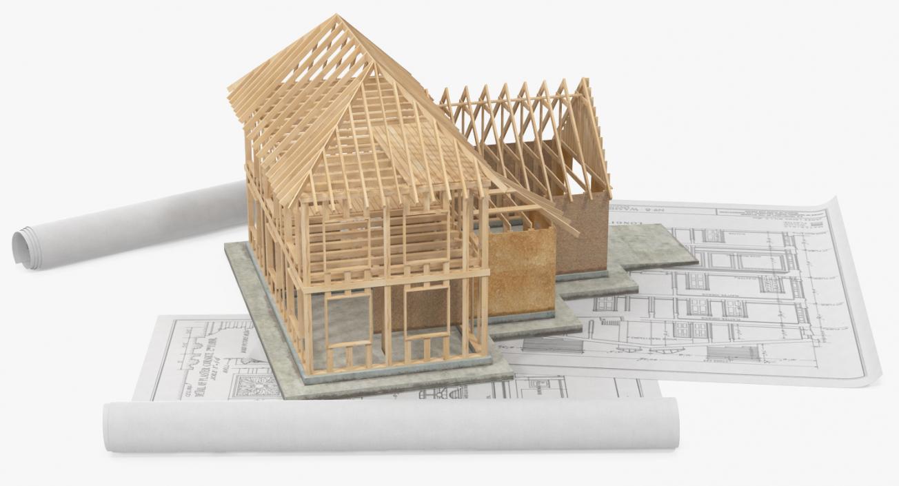 House Construction On Blueprints 3D