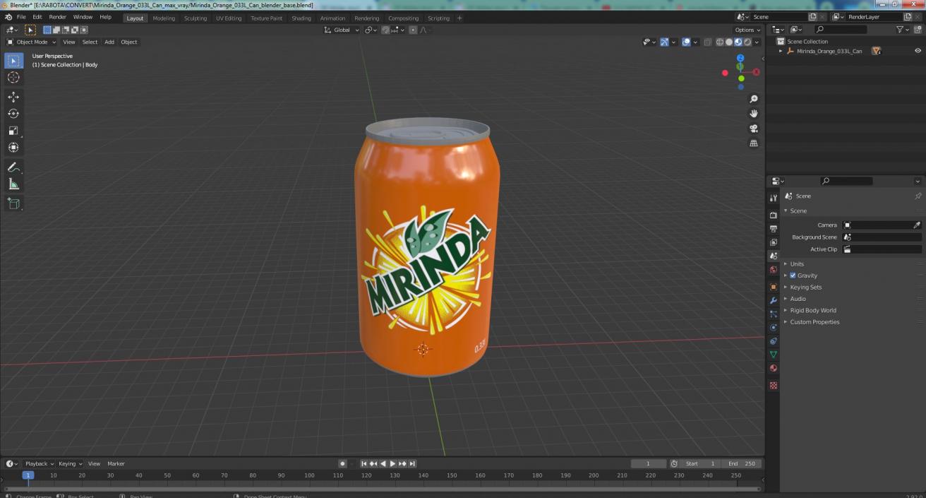 3D Mirinda Orange 033L Can model