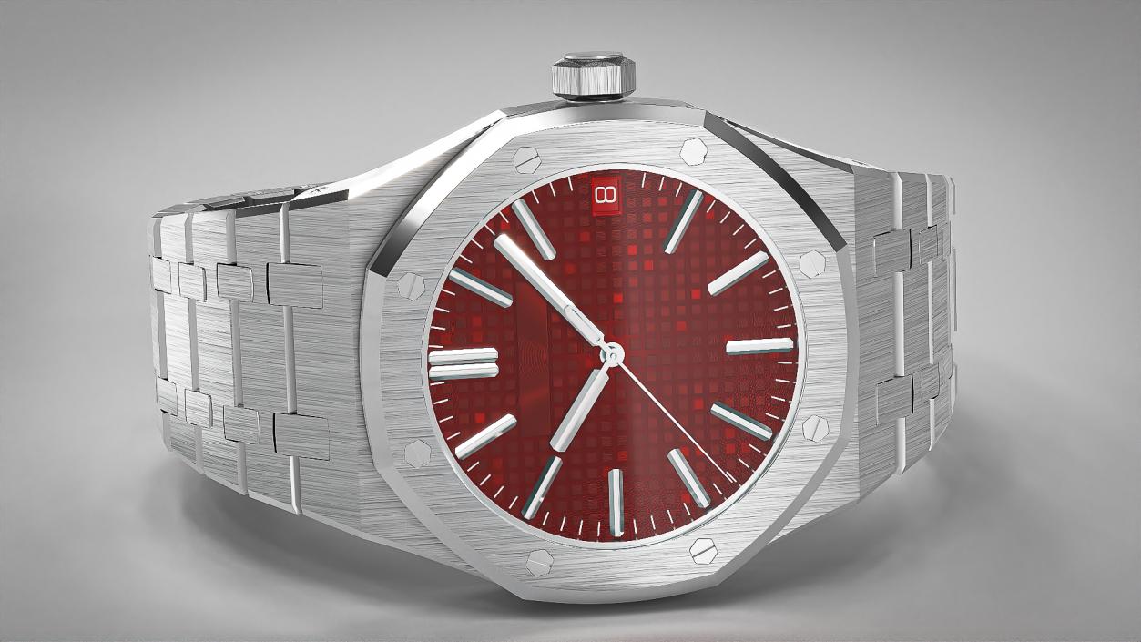 Luxury Royal Watch Red Stainless Steel Selfwinding Chronograph 3D