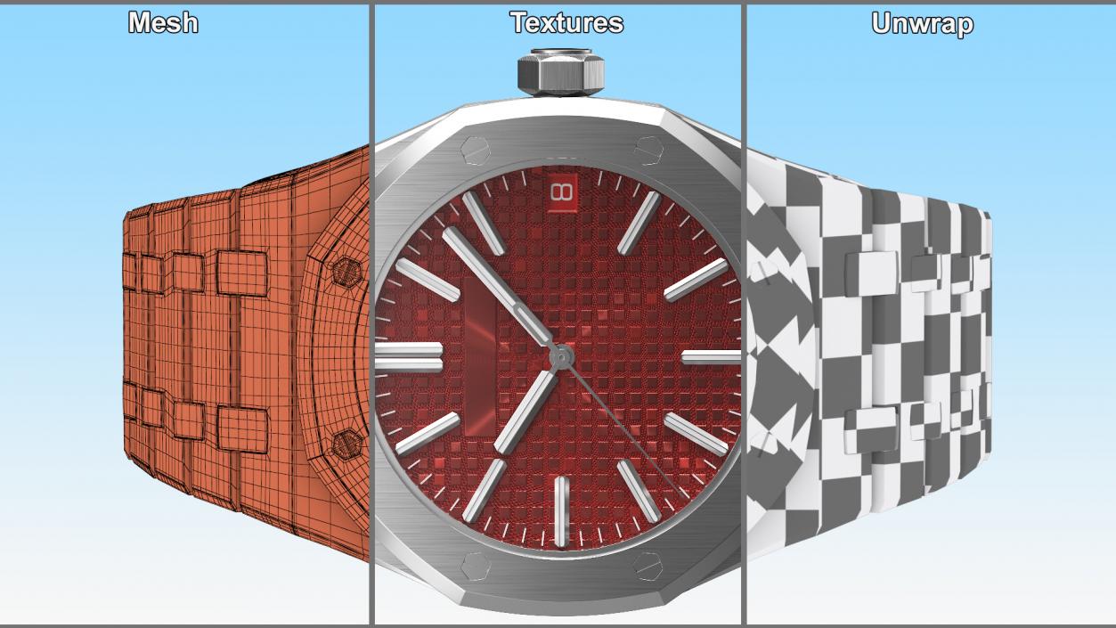 Luxury Royal Watch Red Stainless Steel Selfwinding Chronograph 3D