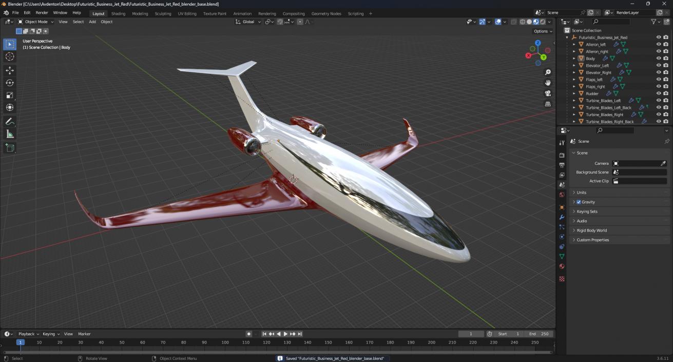 Futuristic Business Jet Red 2 3D model