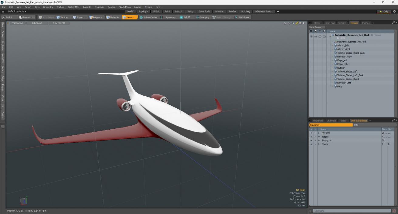 Futuristic Business Jet Red 2 3D model