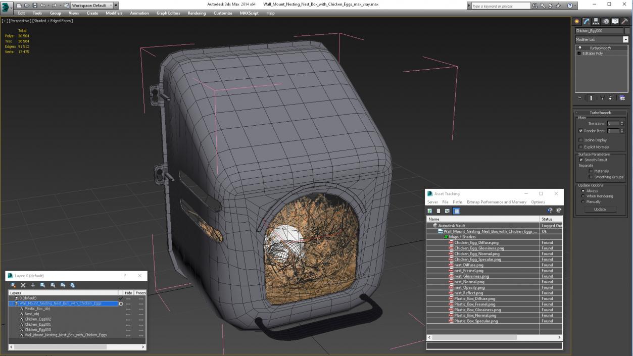 3D model Wall Mount Nesting Nest Box with Chicken Eggs