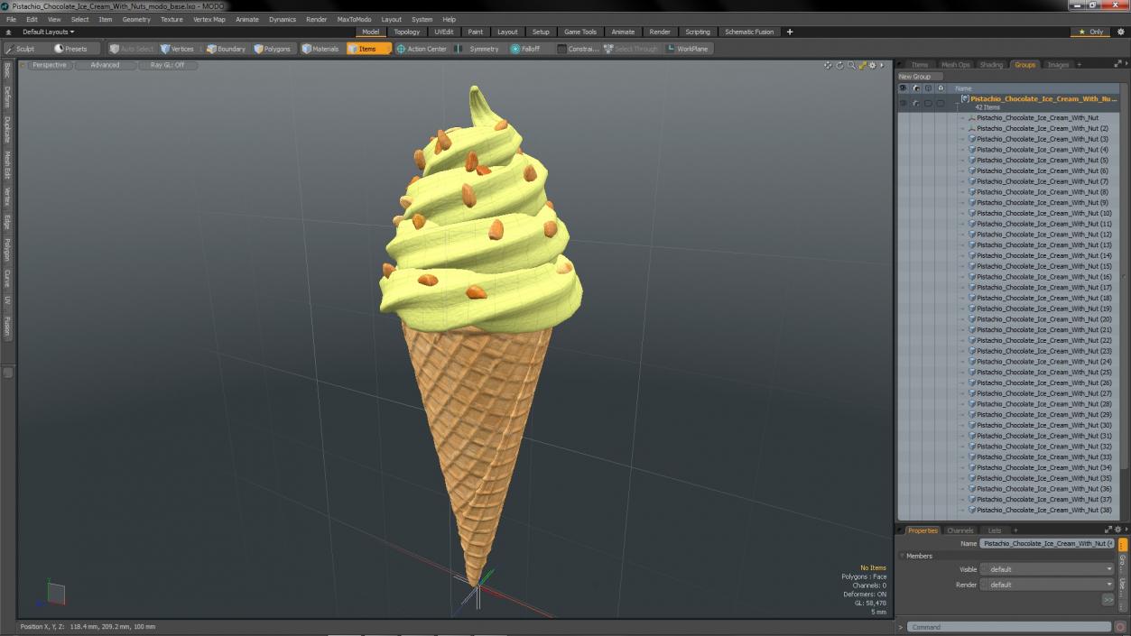 Pistachio Chocolate Ice Cream With Nuts 3D model