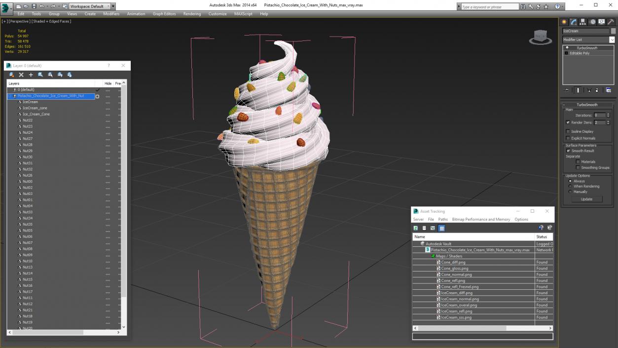 Pistachio Chocolate Ice Cream With Nuts 3D model