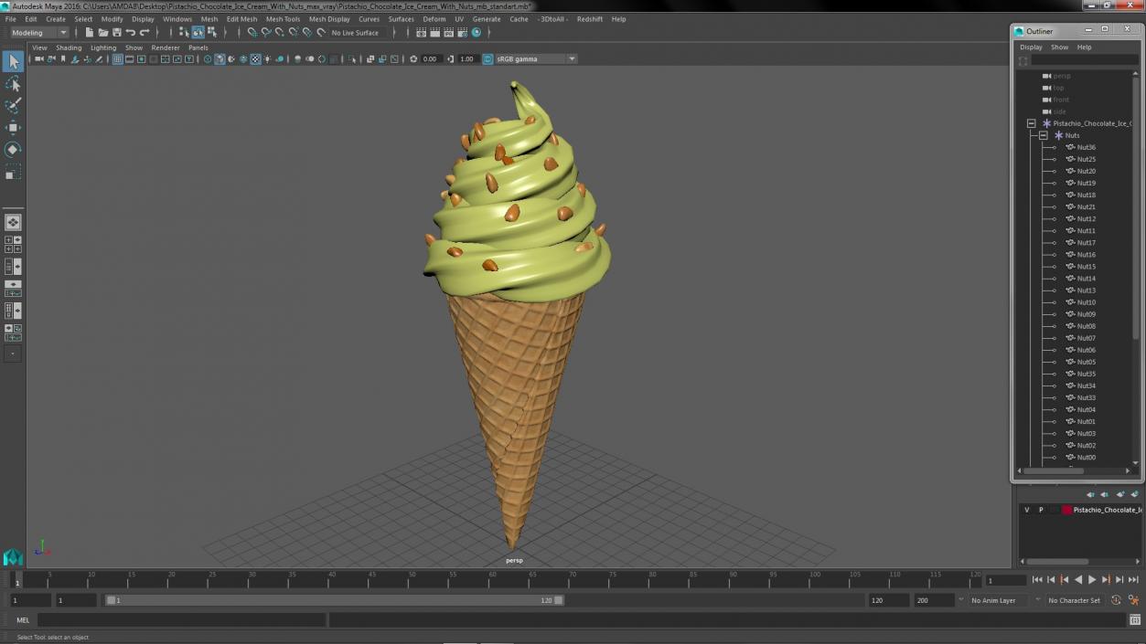 Pistachio Chocolate Ice Cream With Nuts 3D model