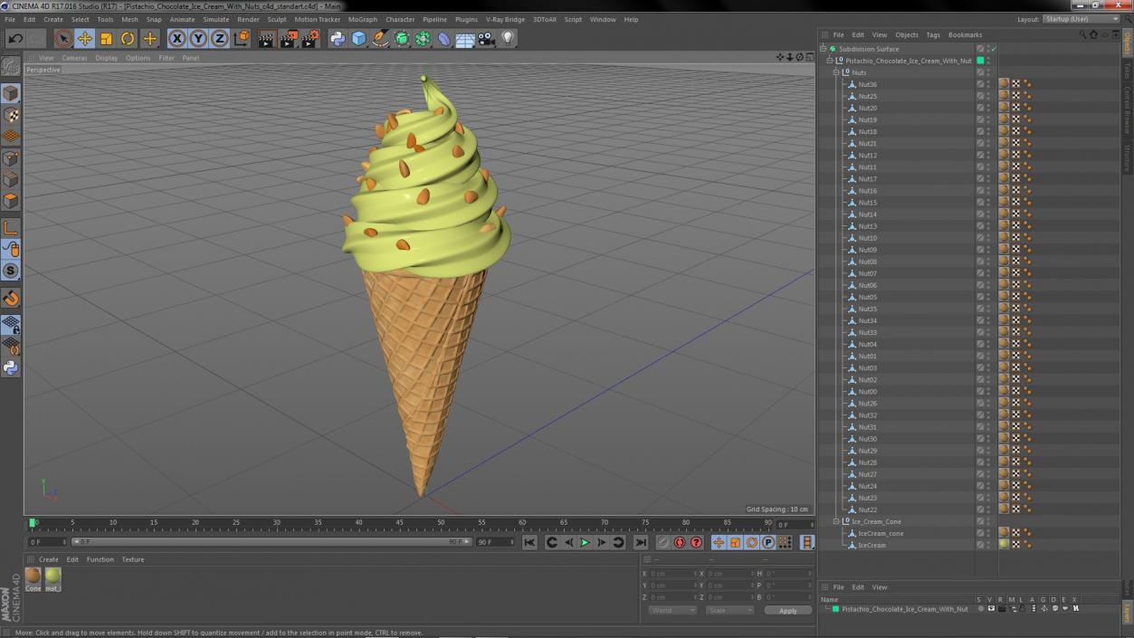 Pistachio Chocolate Ice Cream With Nuts 3D model