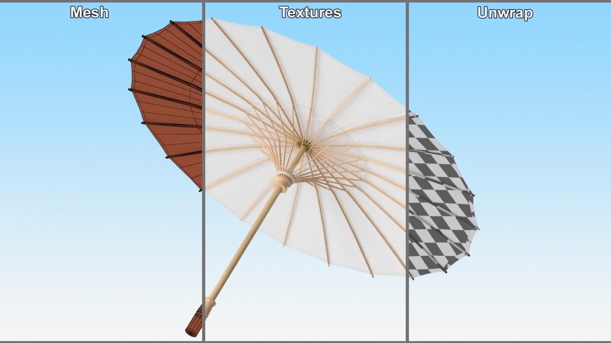 3D Chinese Parasol Open White