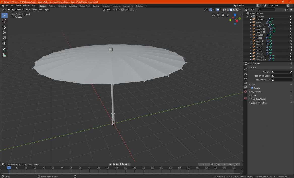 3D Chinese Parasol Open White