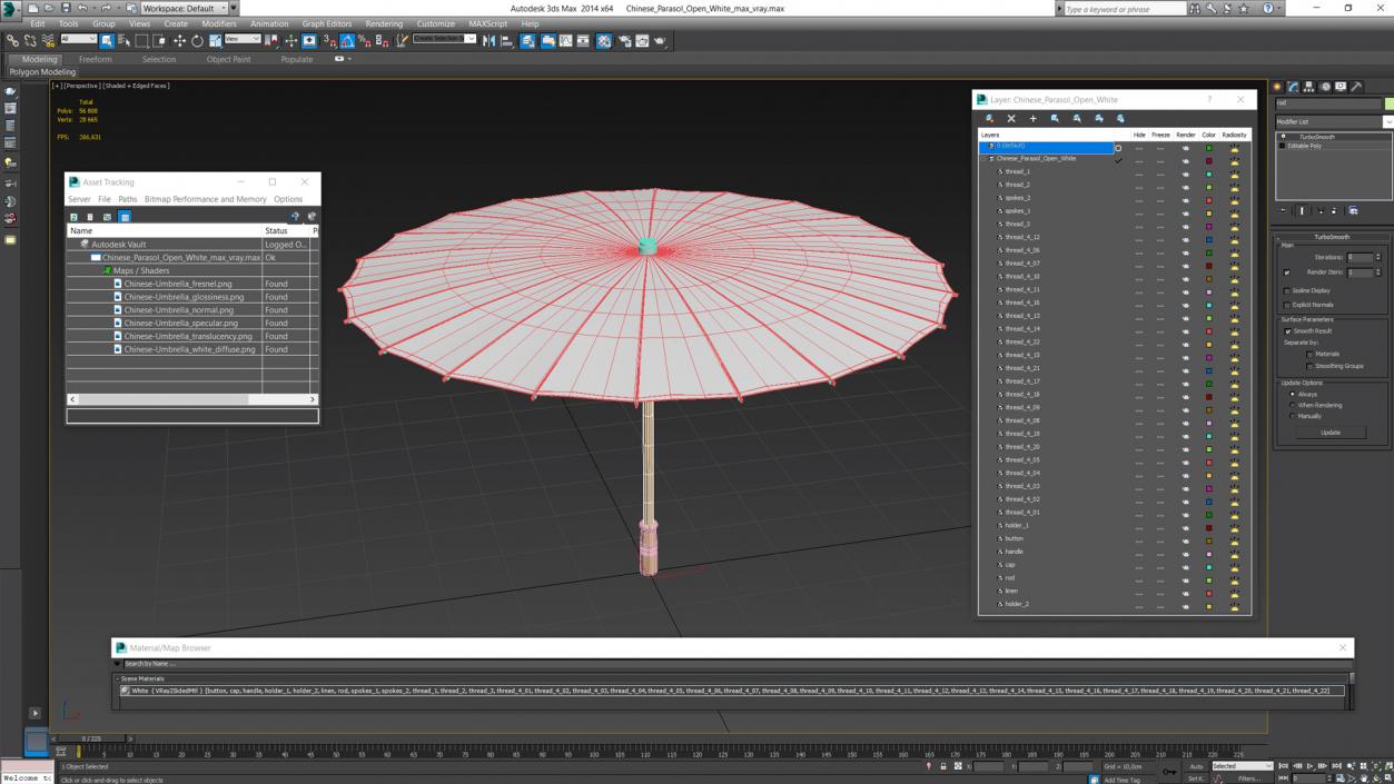 3D Chinese Parasol Open White