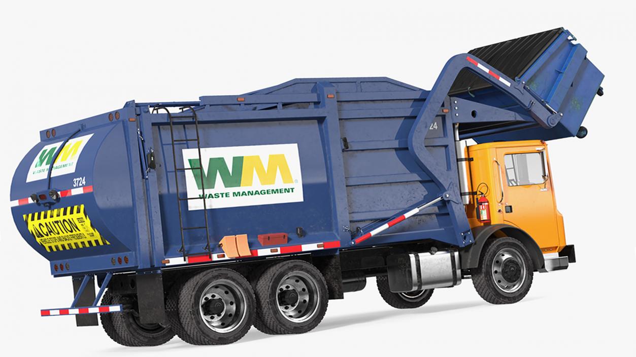 3D Mack Garbage Truck with Dumpster Blue Rigged for Maya model