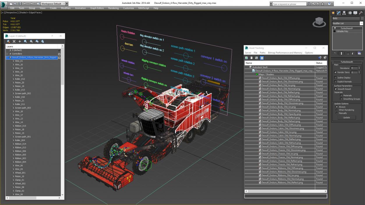 Dewulf Enduro 4-Row Harvester Dirty Rigged 3D