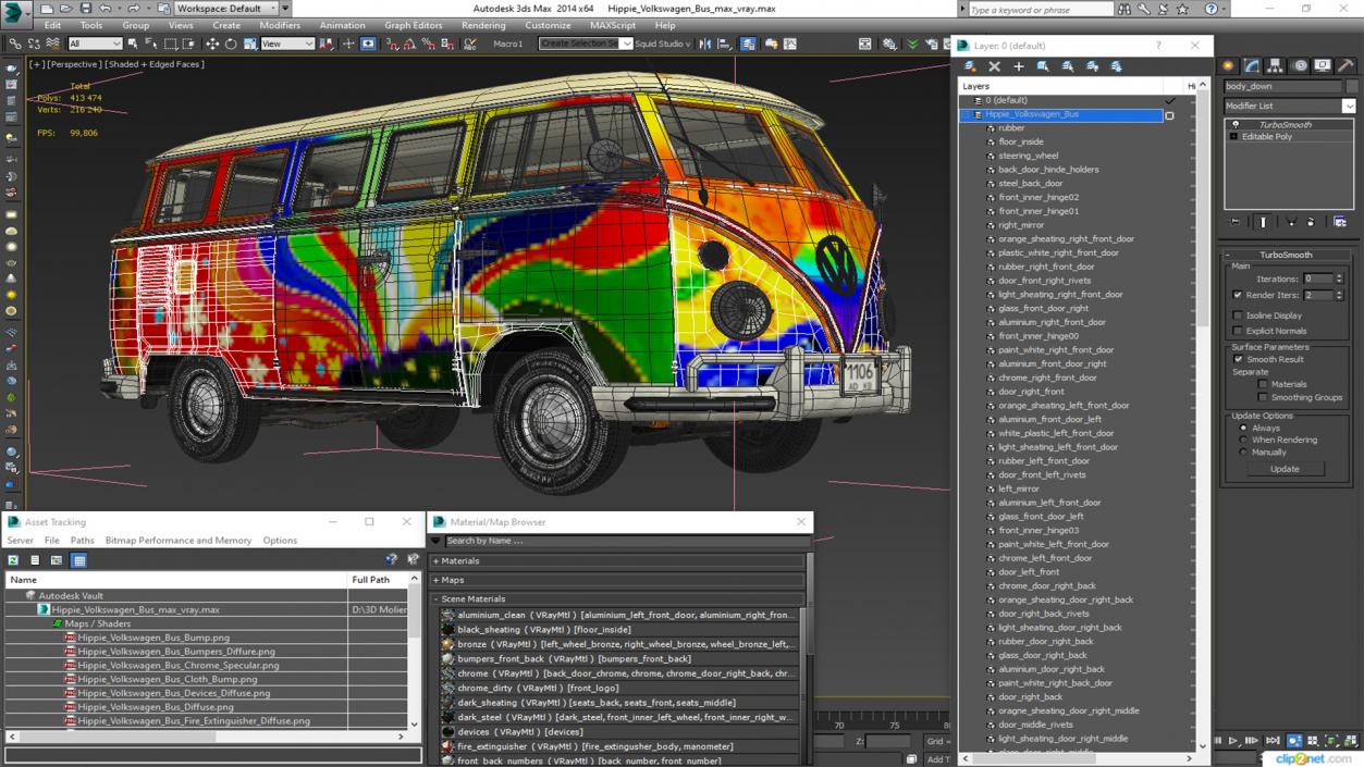 3D Hippie Volkswagen Bus