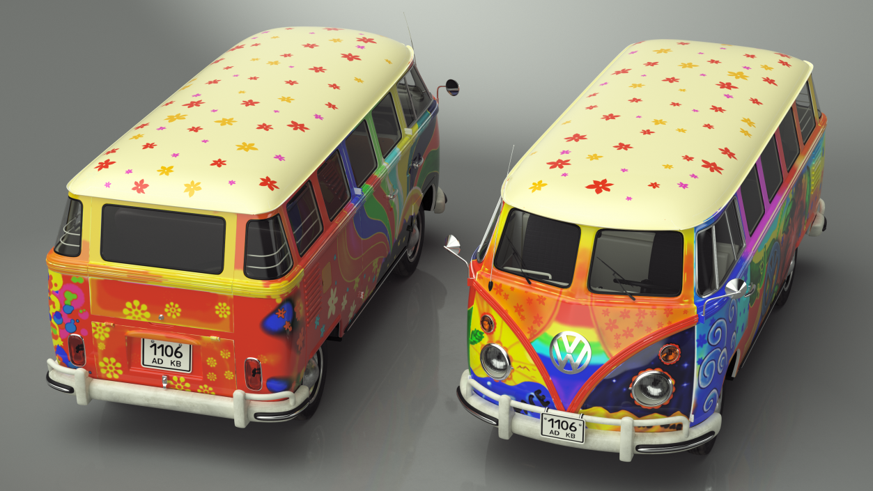 3D Hippie Volkswagen Bus