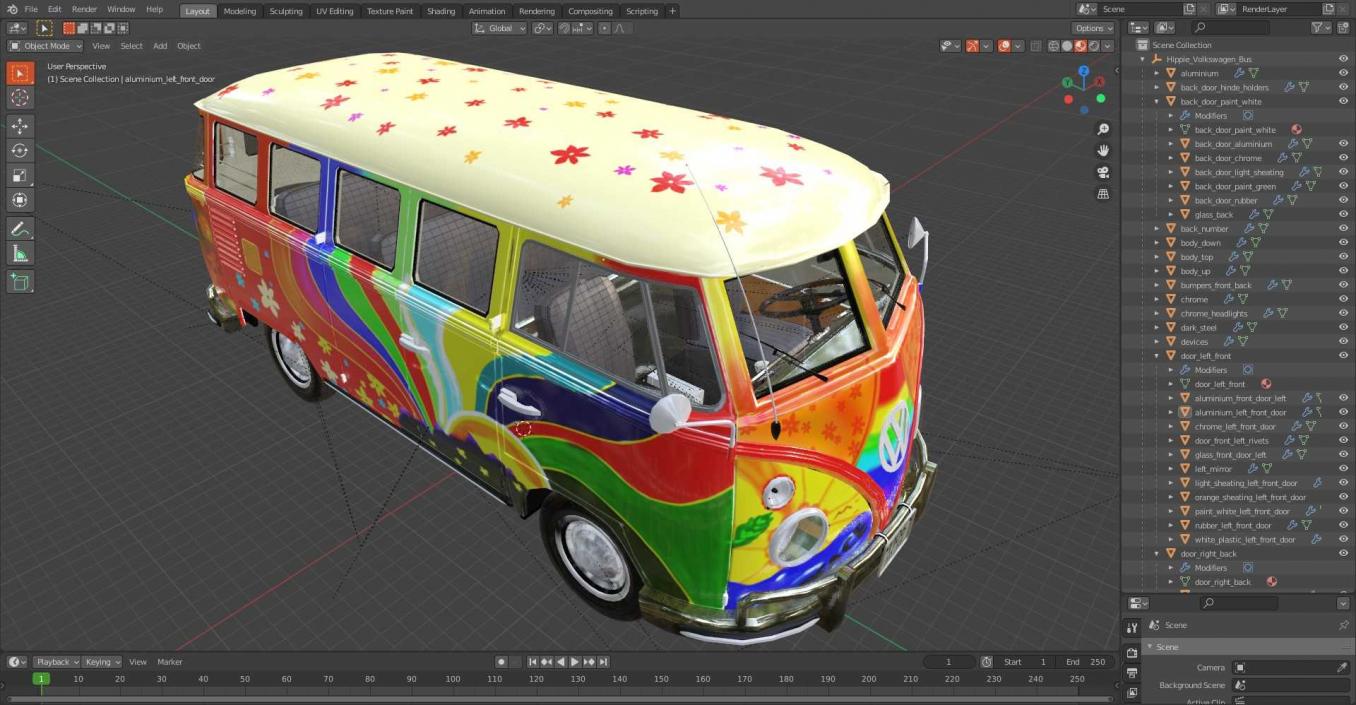 3D Hippie Volkswagen Bus