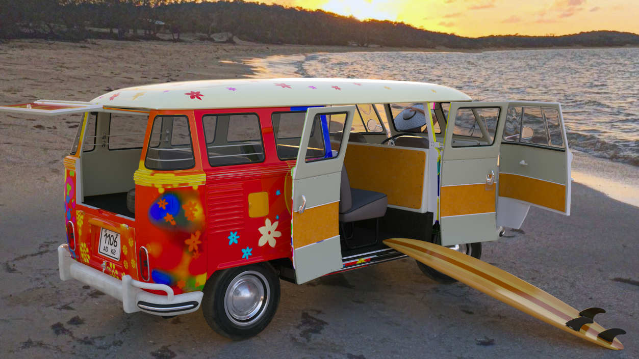 3D Hippie Volkswagen Bus