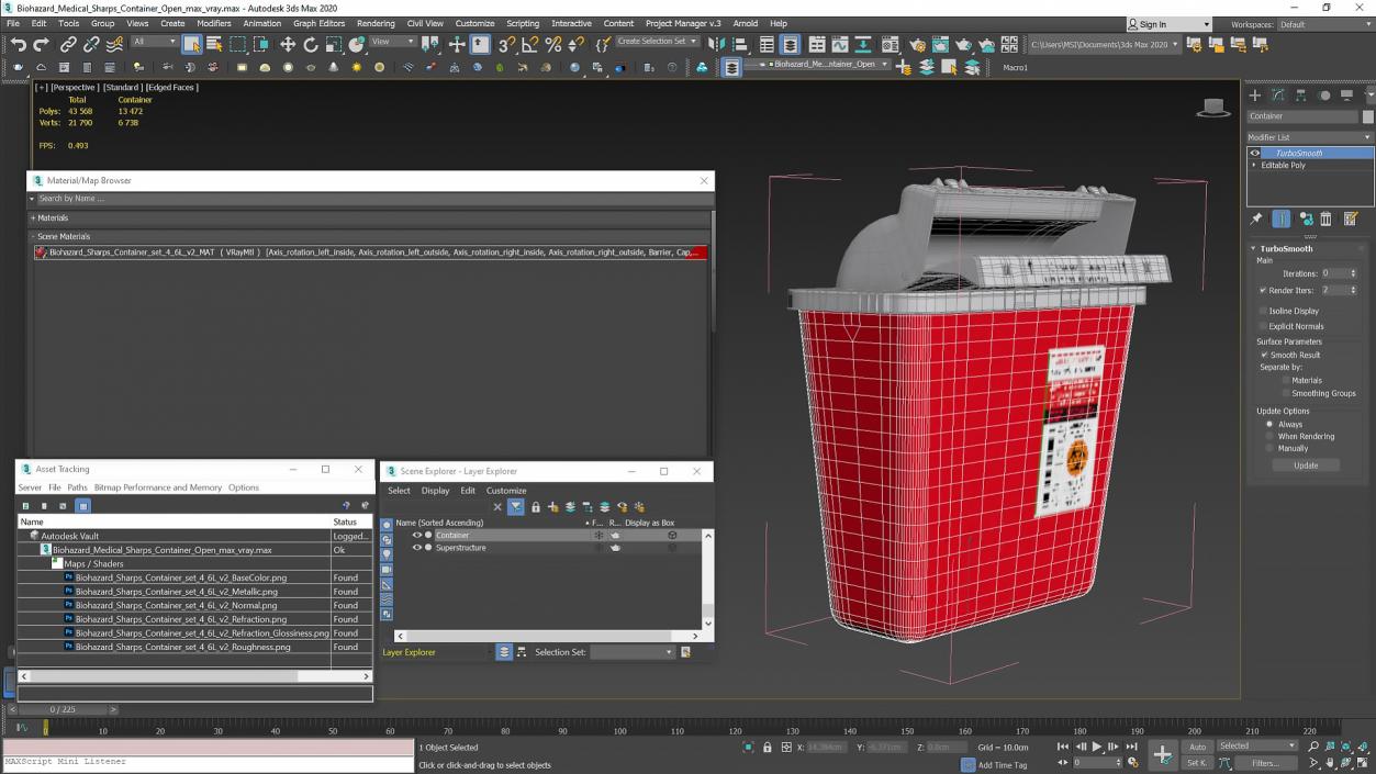 Biohazard Medical Sharps Container Open 3D model