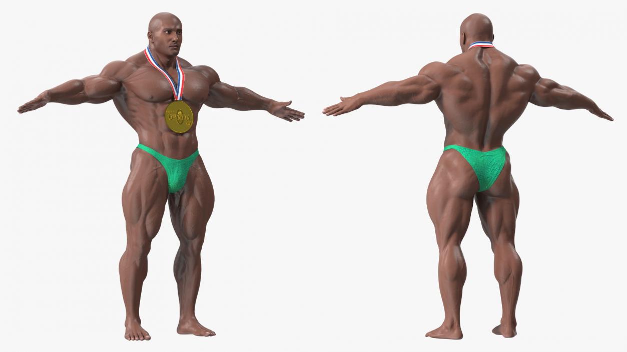 3D Afro American Bodybuilder Man T-Pose