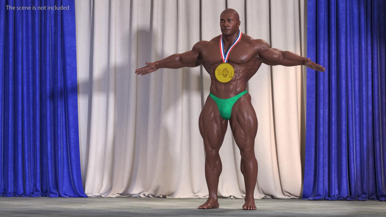 3D Afro American Bodybuilder Man T-Pose