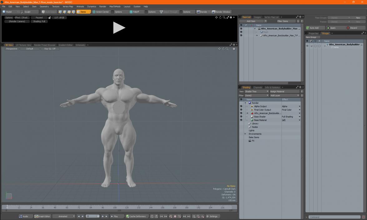 3D Afro American Bodybuilder Man T-Pose