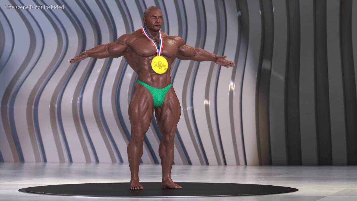 3D Afro American Bodybuilder Man T-Pose