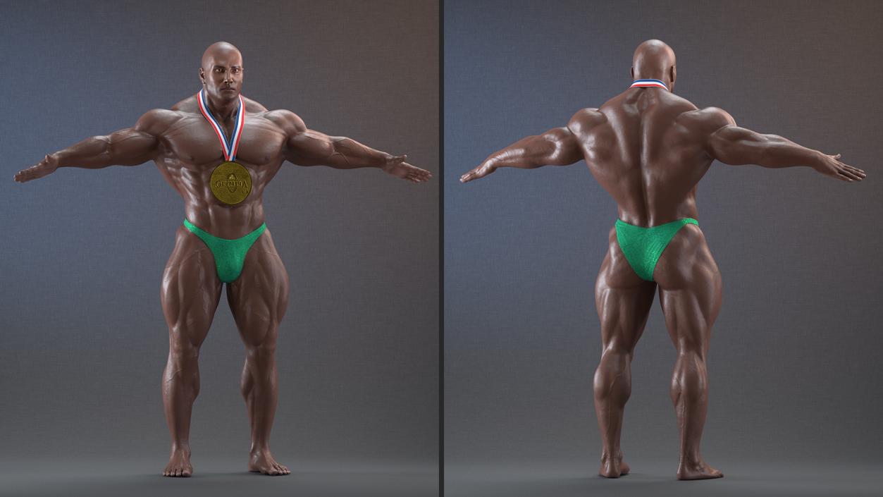 3D Afro American Bodybuilder Man T-Pose