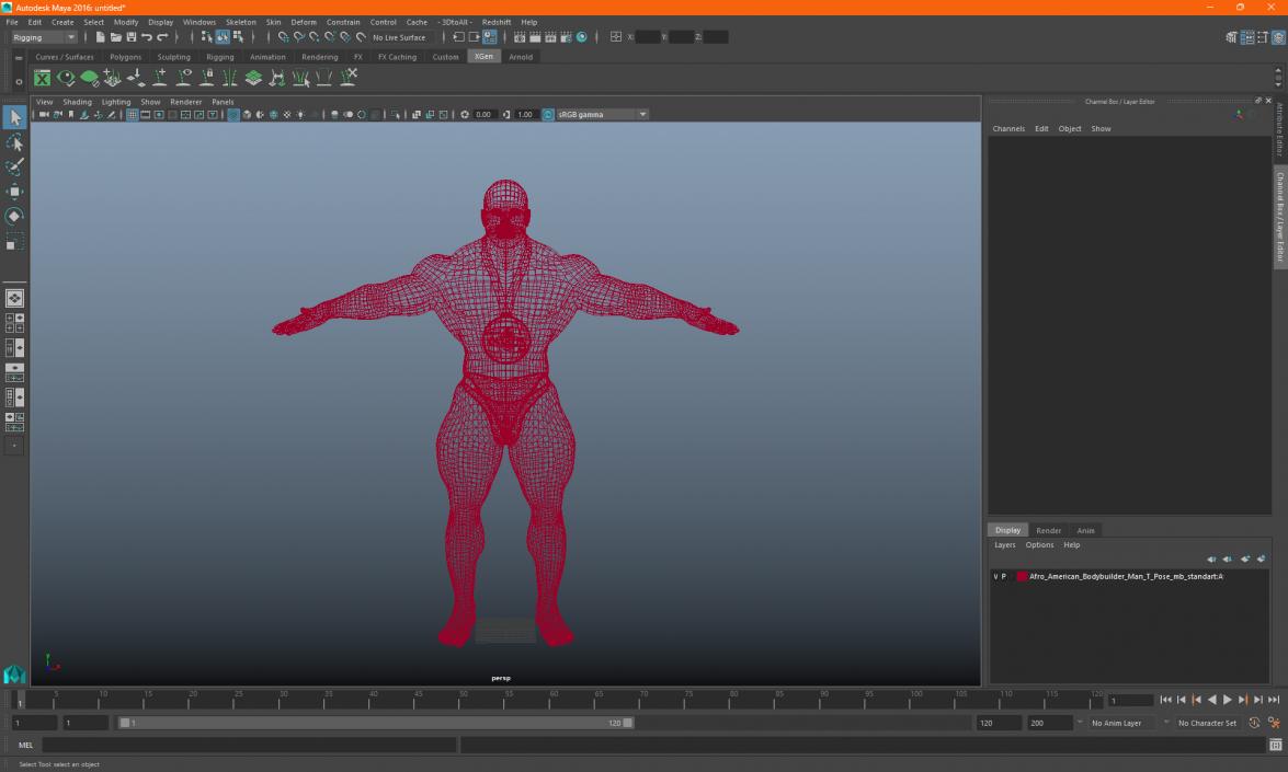 3D Afro American Bodybuilder Man T-Pose