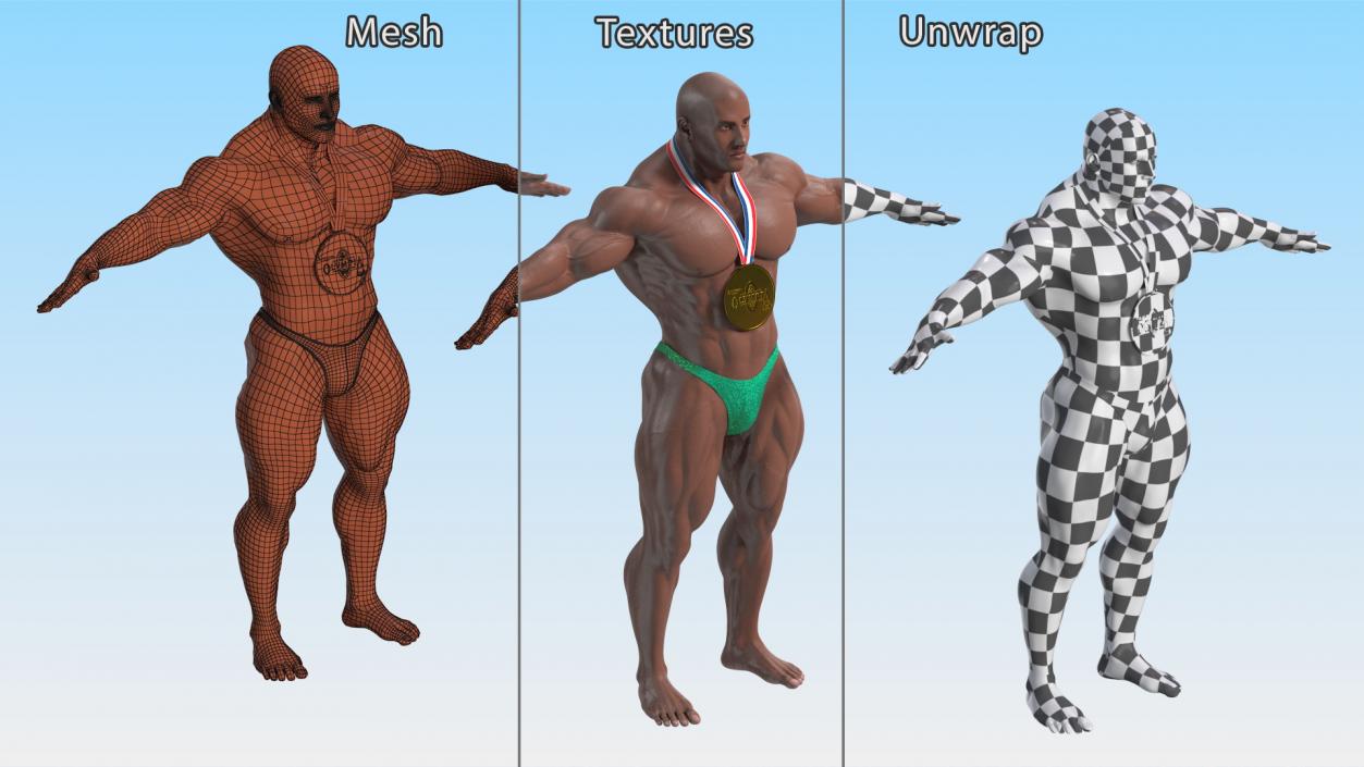 3D Afro American Bodybuilder Man T-Pose