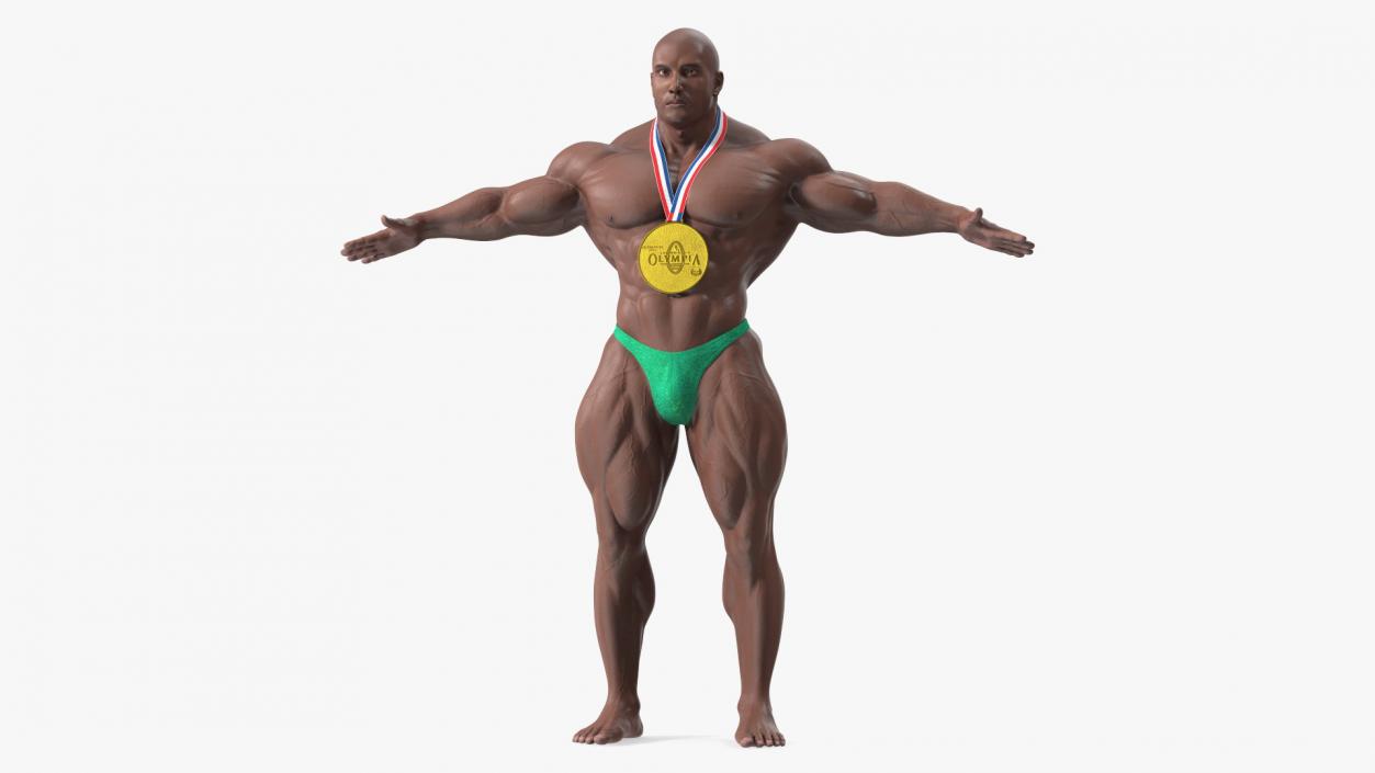 3D Afro American Bodybuilder Man T-Pose