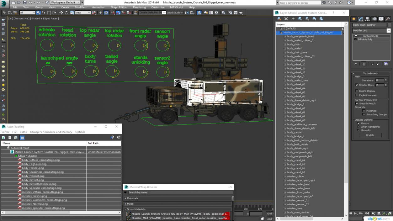 3D model Missile Launch System Crotale NG Rigged for Maya 2