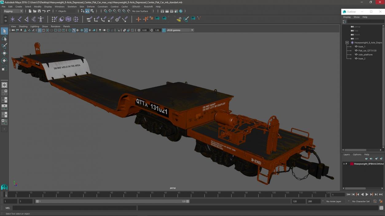 Heavyweight 8-Axle Depressed Center Flat Car 3D model