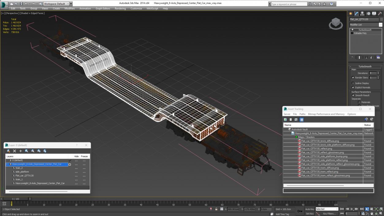 Heavyweight 8-Axle Depressed Center Flat Car 3D model