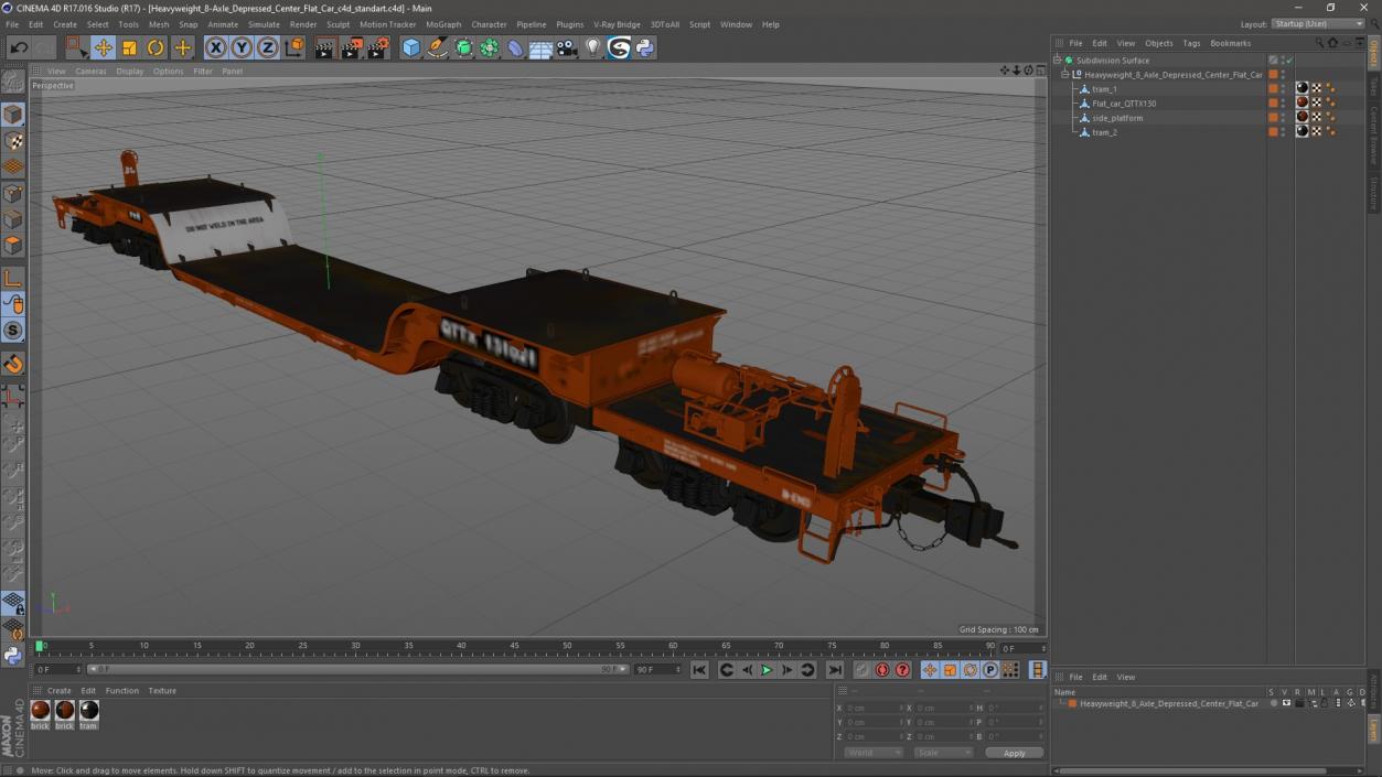 Heavyweight 8-Axle Depressed Center Flat Car 3D model