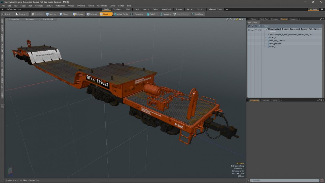 Heavyweight 8-Axle Depressed Center Flat Car 3D model