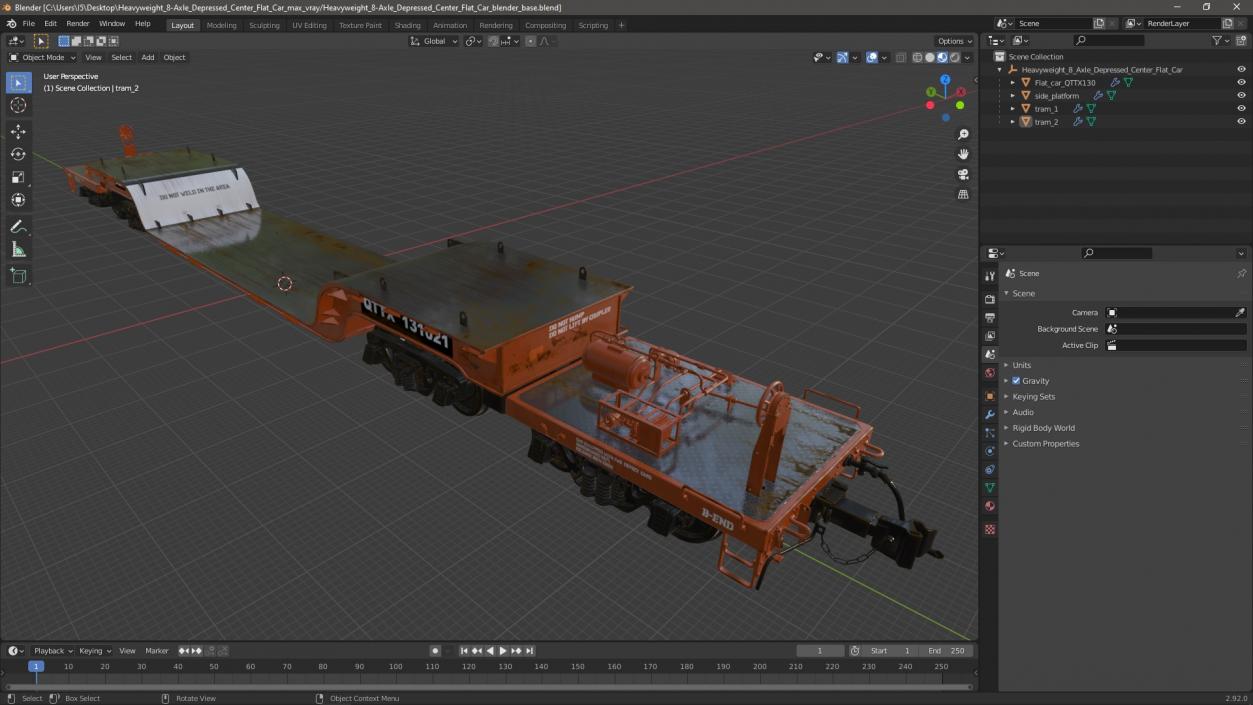 Heavyweight 8-Axle Depressed Center Flat Car 3D model