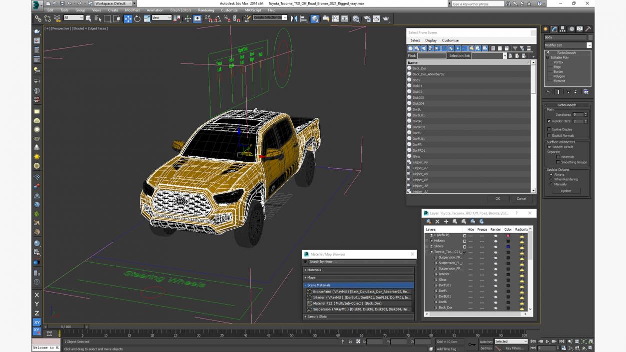 3D model Toyota Tacoma TRD Off Road Bronze 2021 Rigged