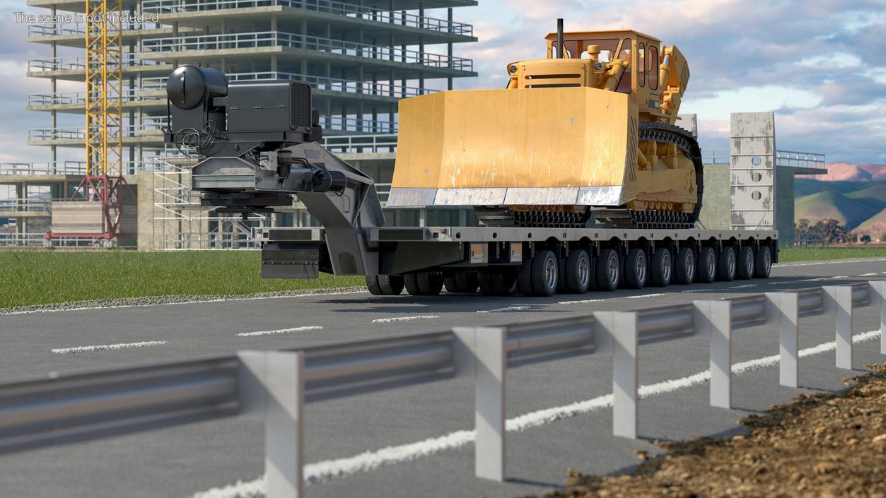 3D Bulldozer on Heavy Transport Trailer