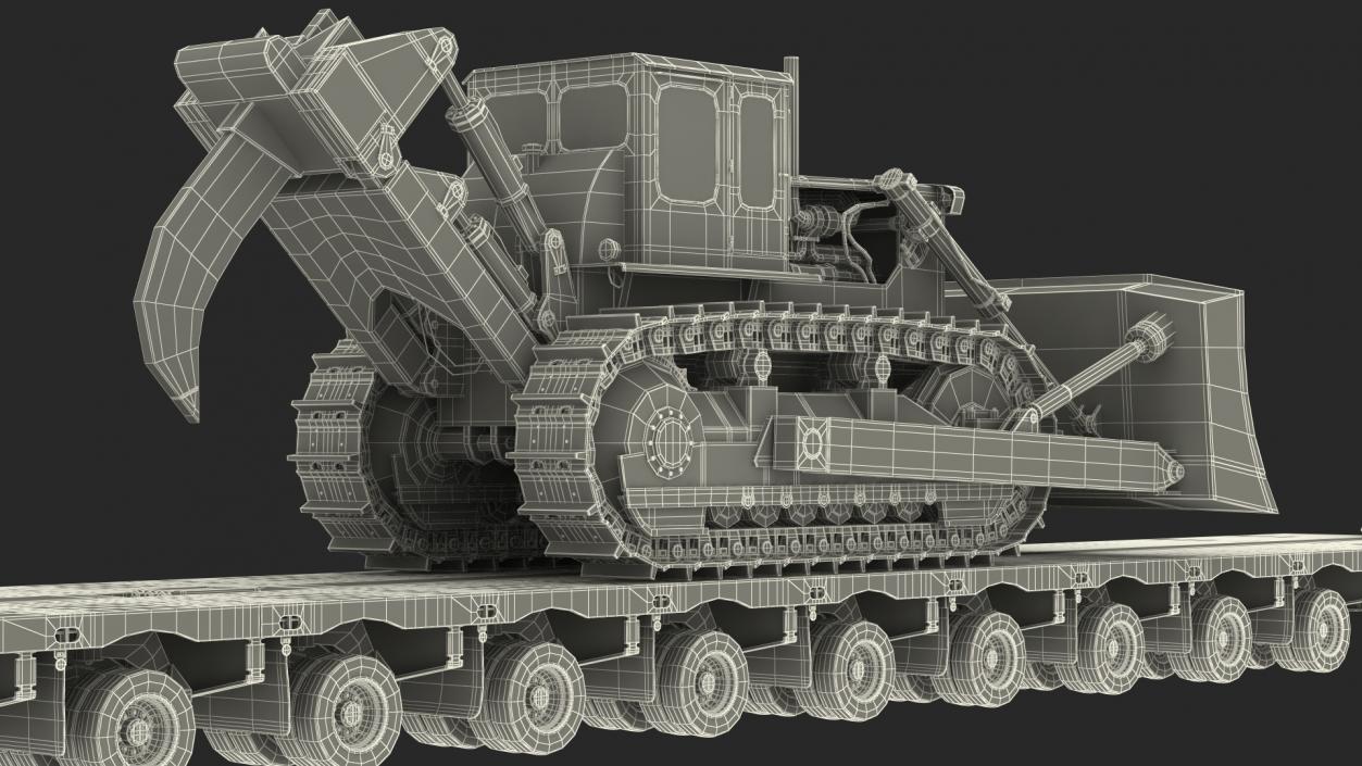 3D Bulldozer on Heavy Transport Trailer