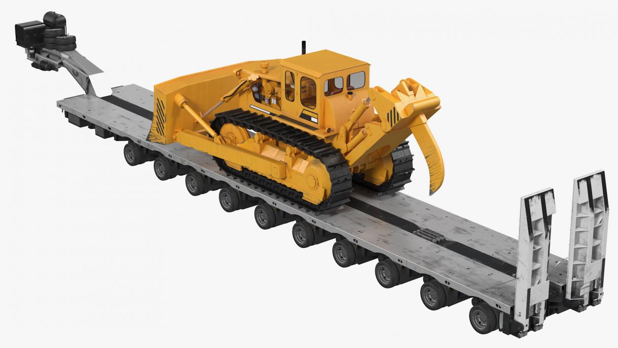 3D Bulldozer on Heavy Transport Trailer