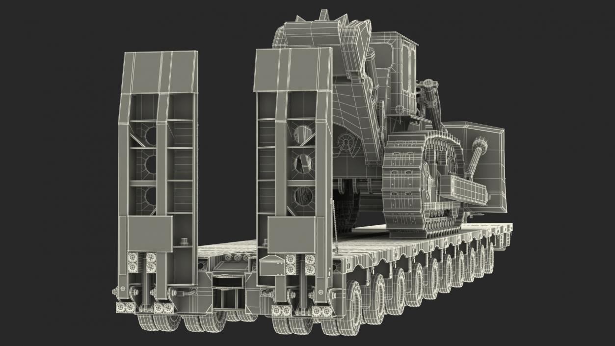 3D Bulldozer on Heavy Transport Trailer