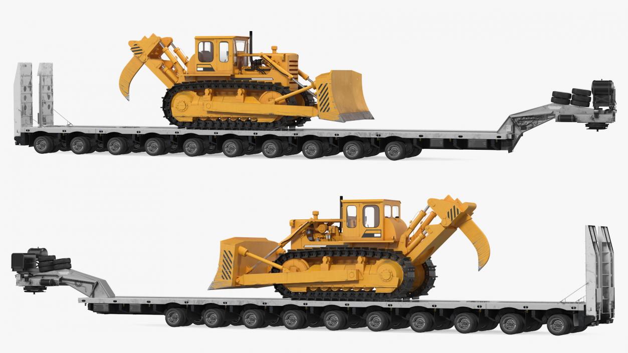 3D Bulldozer on Heavy Transport Trailer