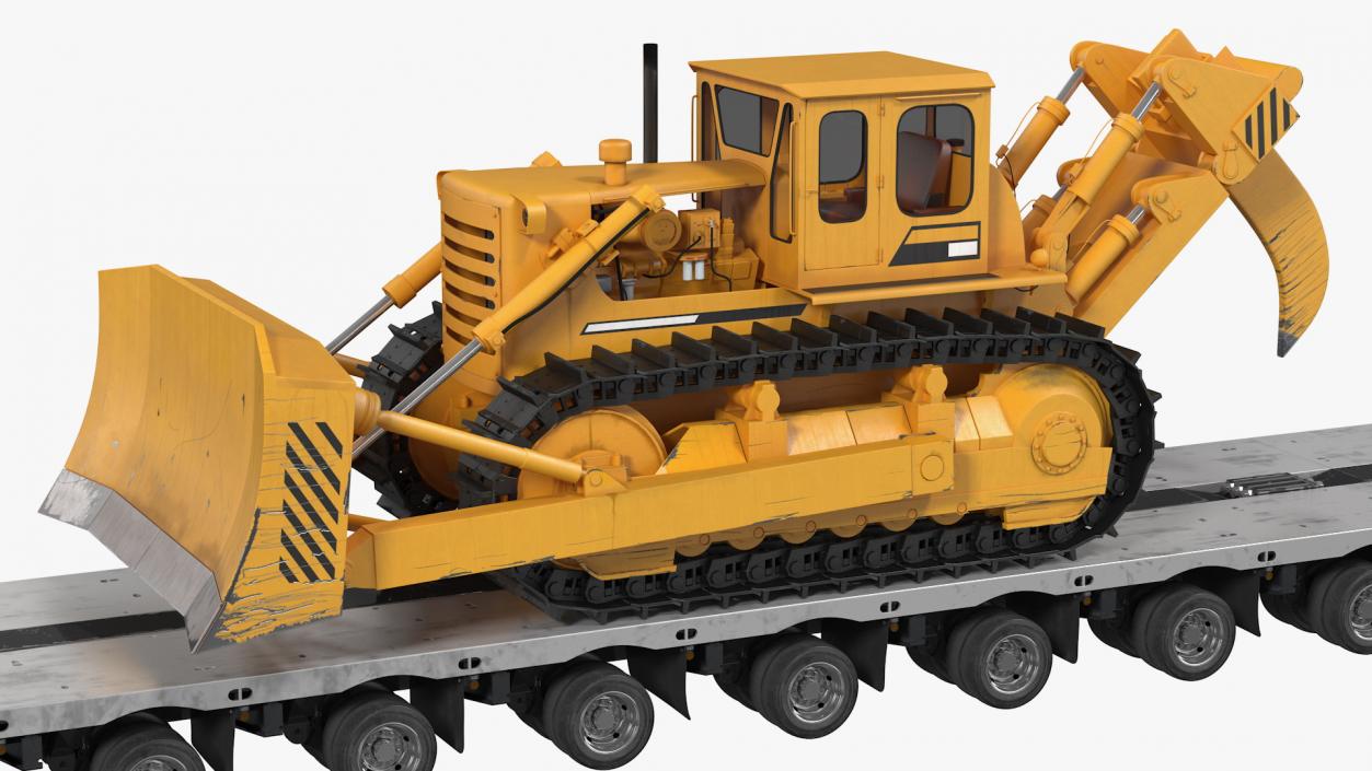 3D Bulldozer on Heavy Transport Trailer