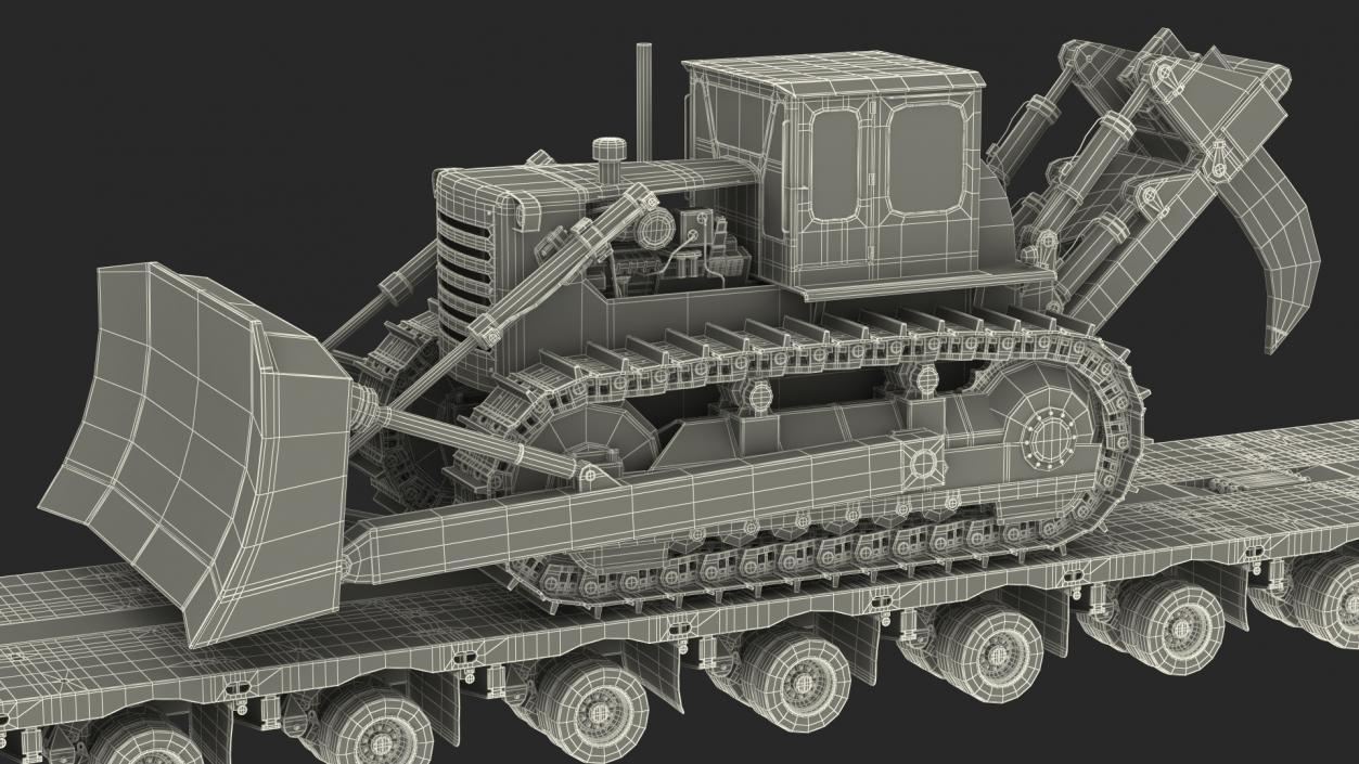 3D Bulldozer on Heavy Transport Trailer