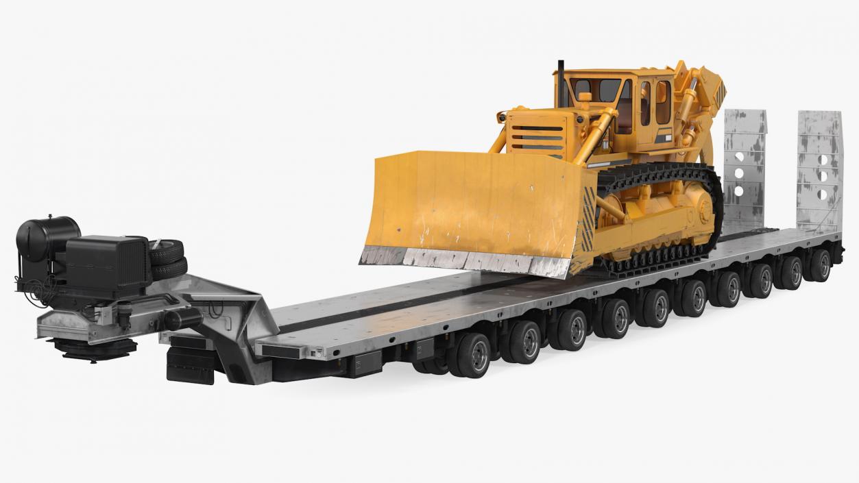 3D Bulldozer on Heavy Transport Trailer