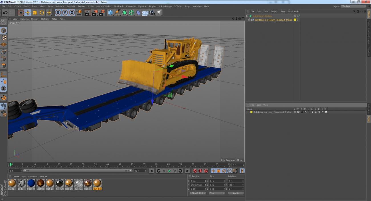 3D Bulldozer on Heavy Transport Trailer