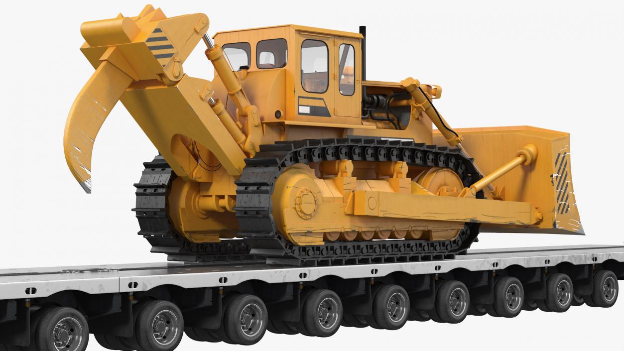 3D Bulldozer on Heavy Transport Trailer