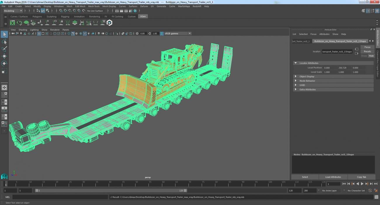 3D Bulldozer on Heavy Transport Trailer