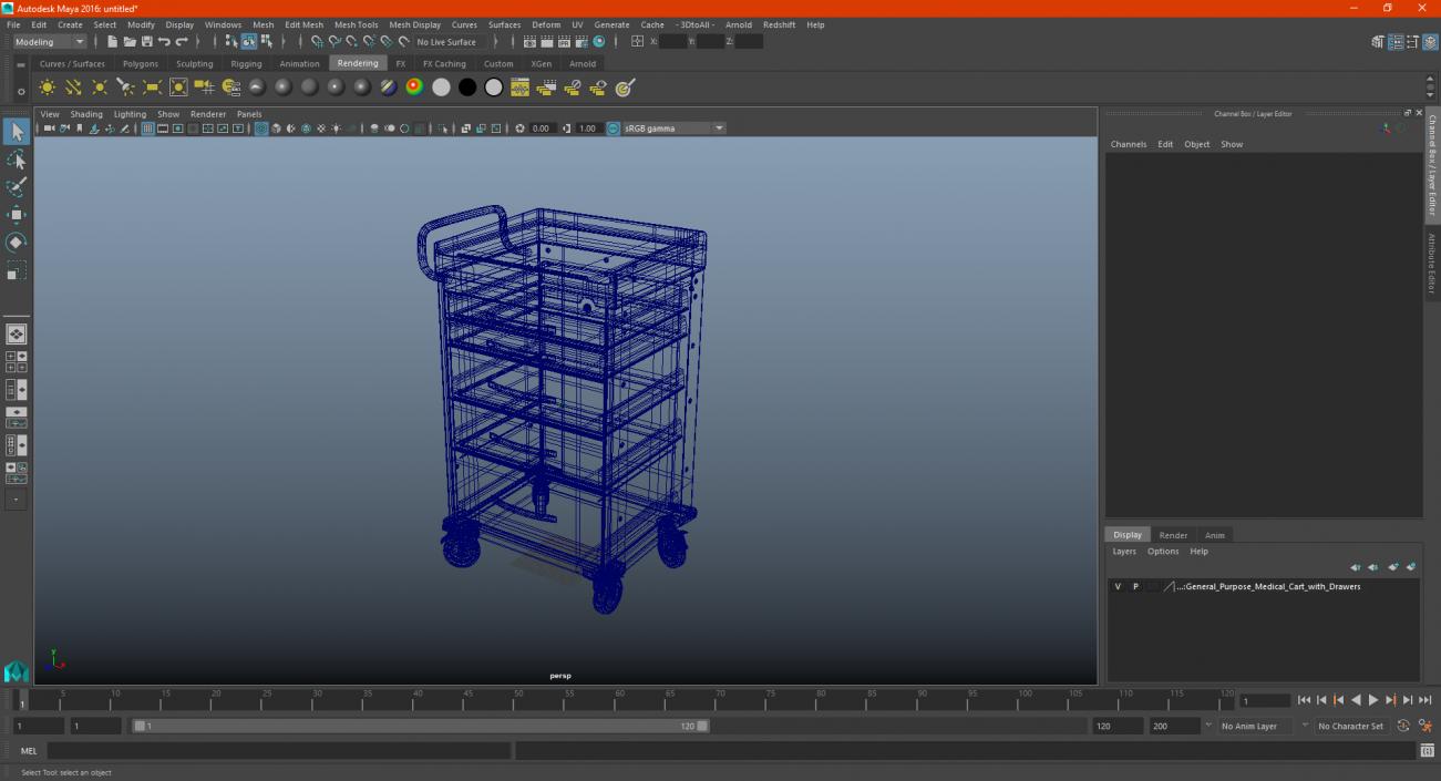 3D General Purpose Medical Cart with Drawers