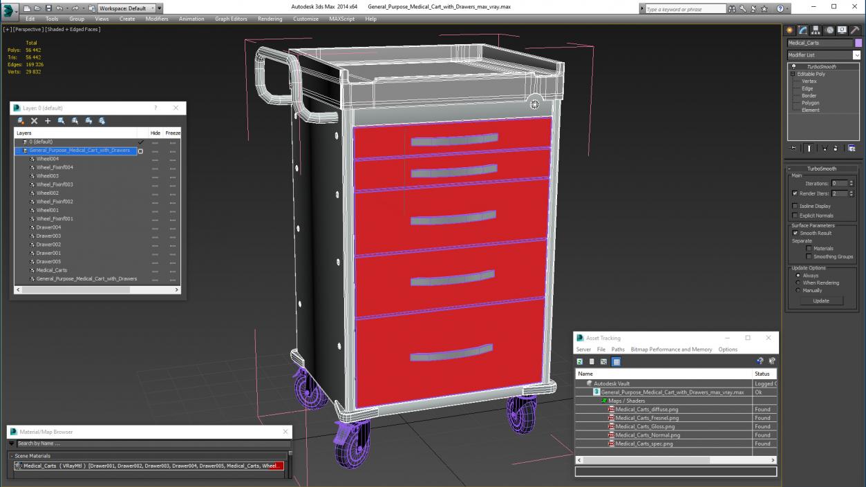 3D General Purpose Medical Cart with Drawers